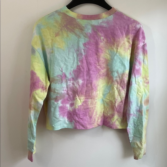 NWT All in Favor Pastel Tie-Dye Crewneck Long Sleeve Cropped Top M - Picture 9 of 10